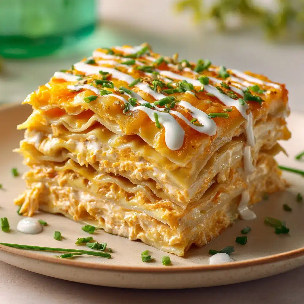 Cheesy Buffalo Chicken Lasagna with Ranch Drizzle Recipe