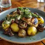 Creamy Garlic Mushroom Chicken Alfredo with Basil Pesto Potatoes Recipe