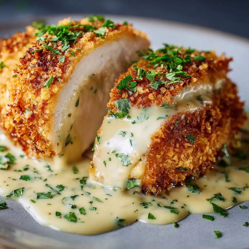 Parmesan Crusted Chicken With Creamy Garlic Sauce Recipe - Recipe Image