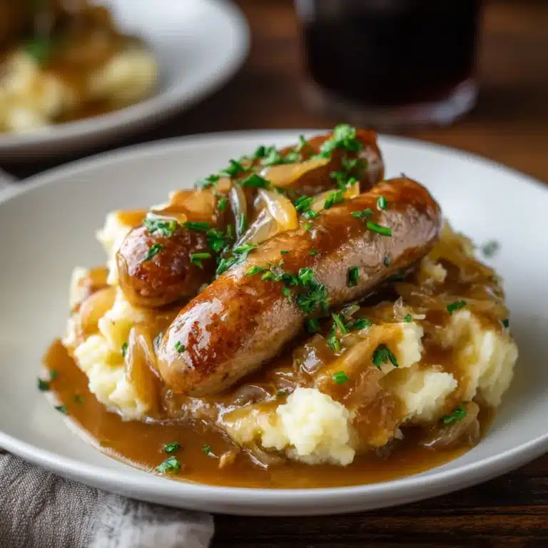 Bangers and Colcannon with Guinness Onion Gravy Recipe