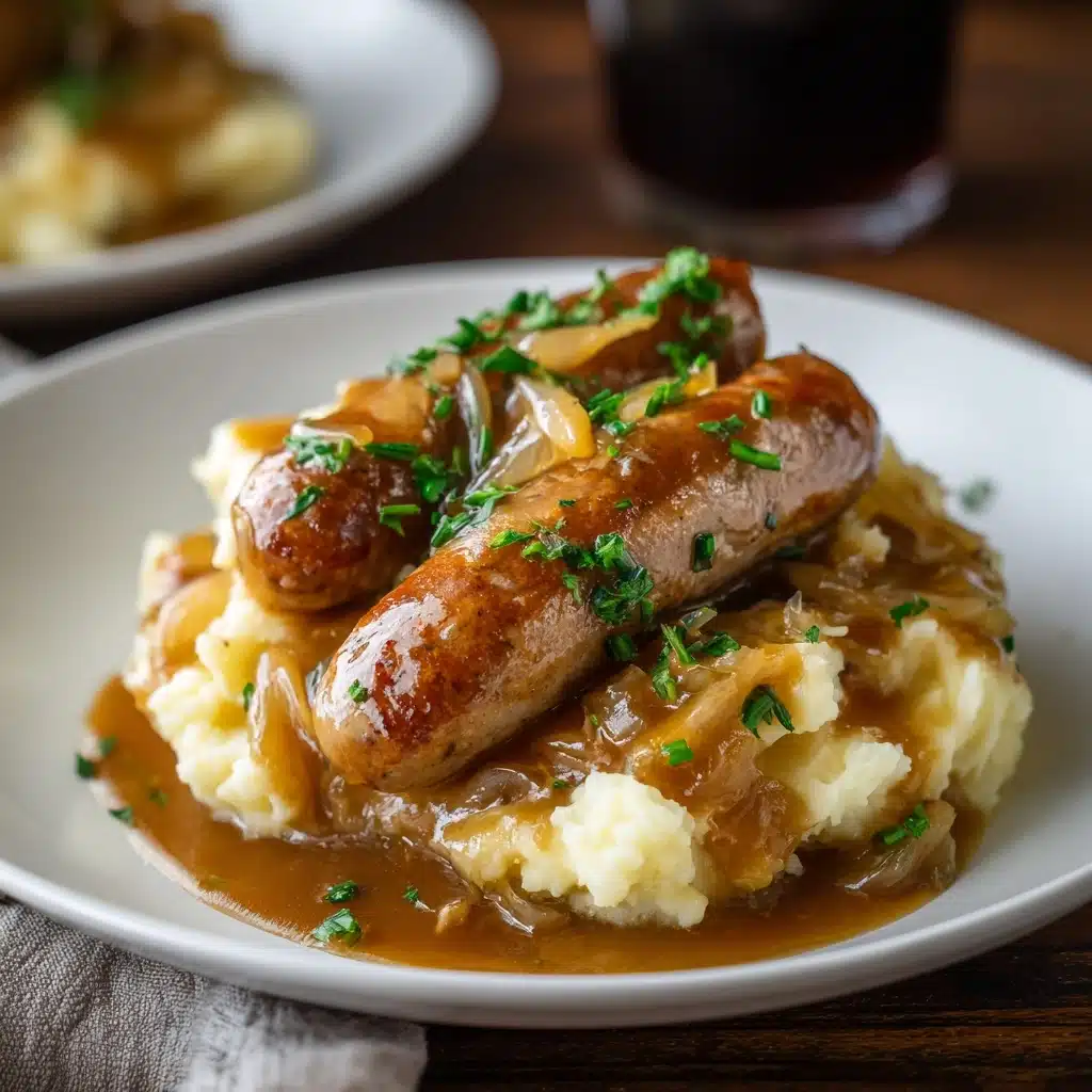 Bangers and Colcannon with Guinness Onion Gravy Recipe