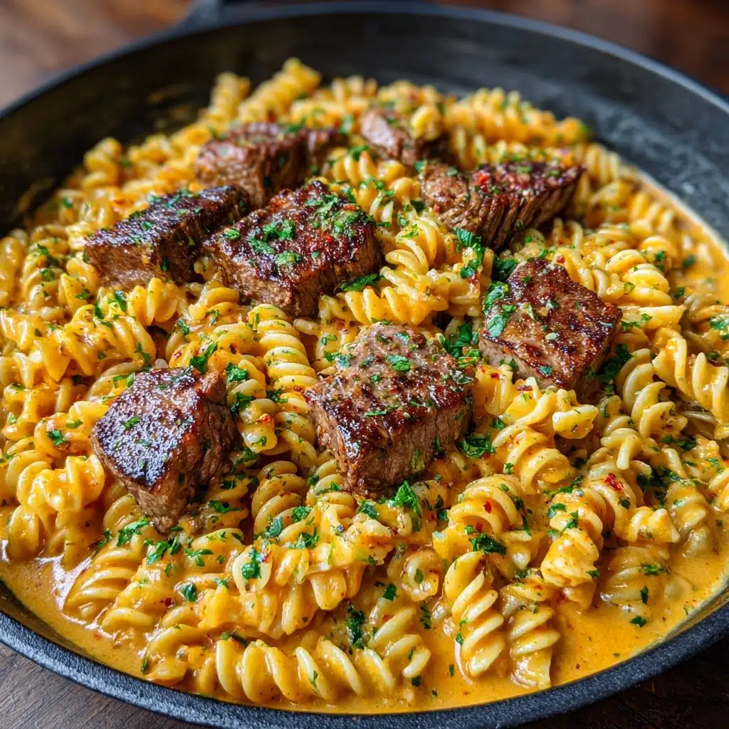 Creamy Cajun Butter Steak Pasta Skillet Recipe - Recipe Image