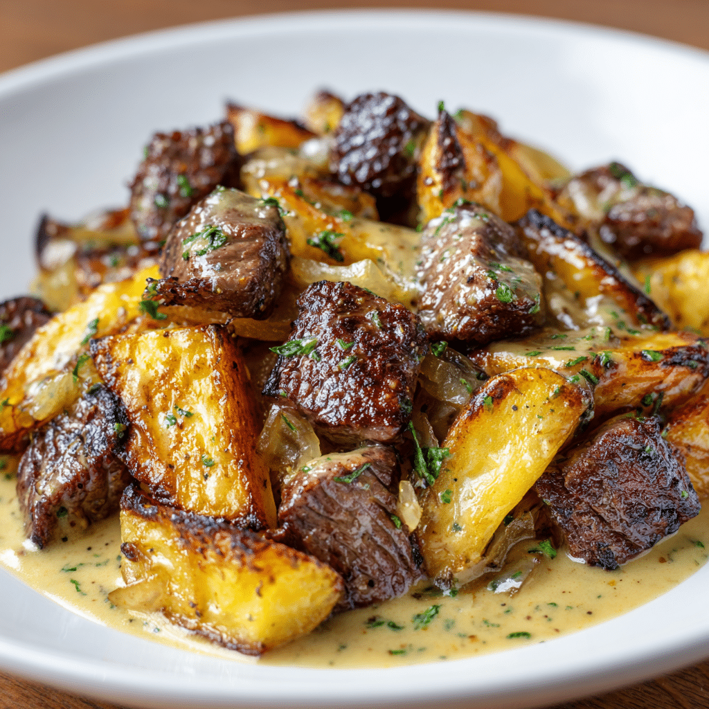 One-Pan Creamy Meat & Potato Skillet Recipe - Recipe Image