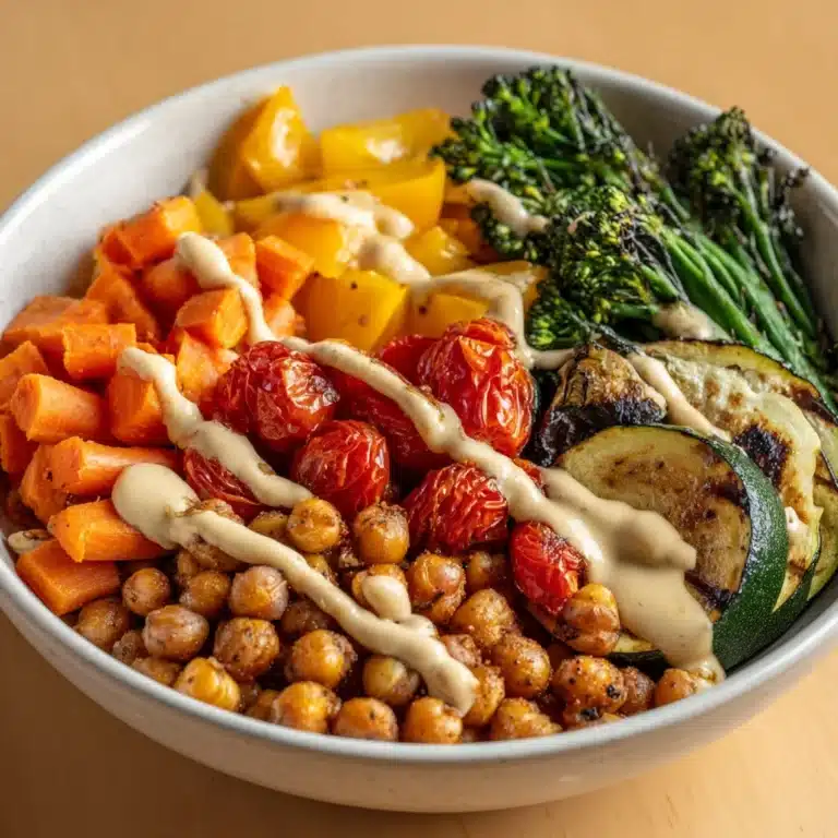 Roasted Vegetable & Chickpea Bowl with Tahini Dressing Recipe