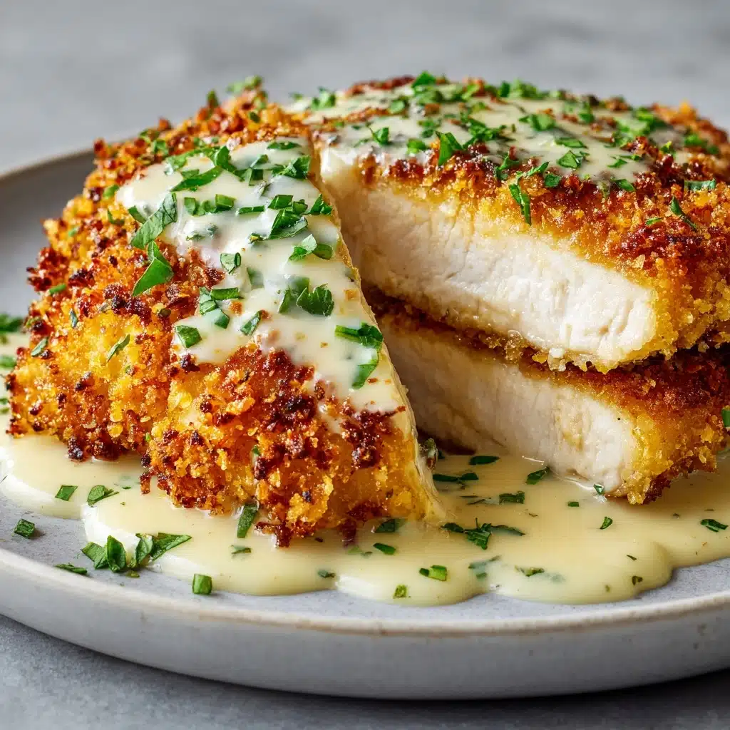 Parmesan Crusted Chicken With Creamy Garlic Sauce Recipe - Recipe Image