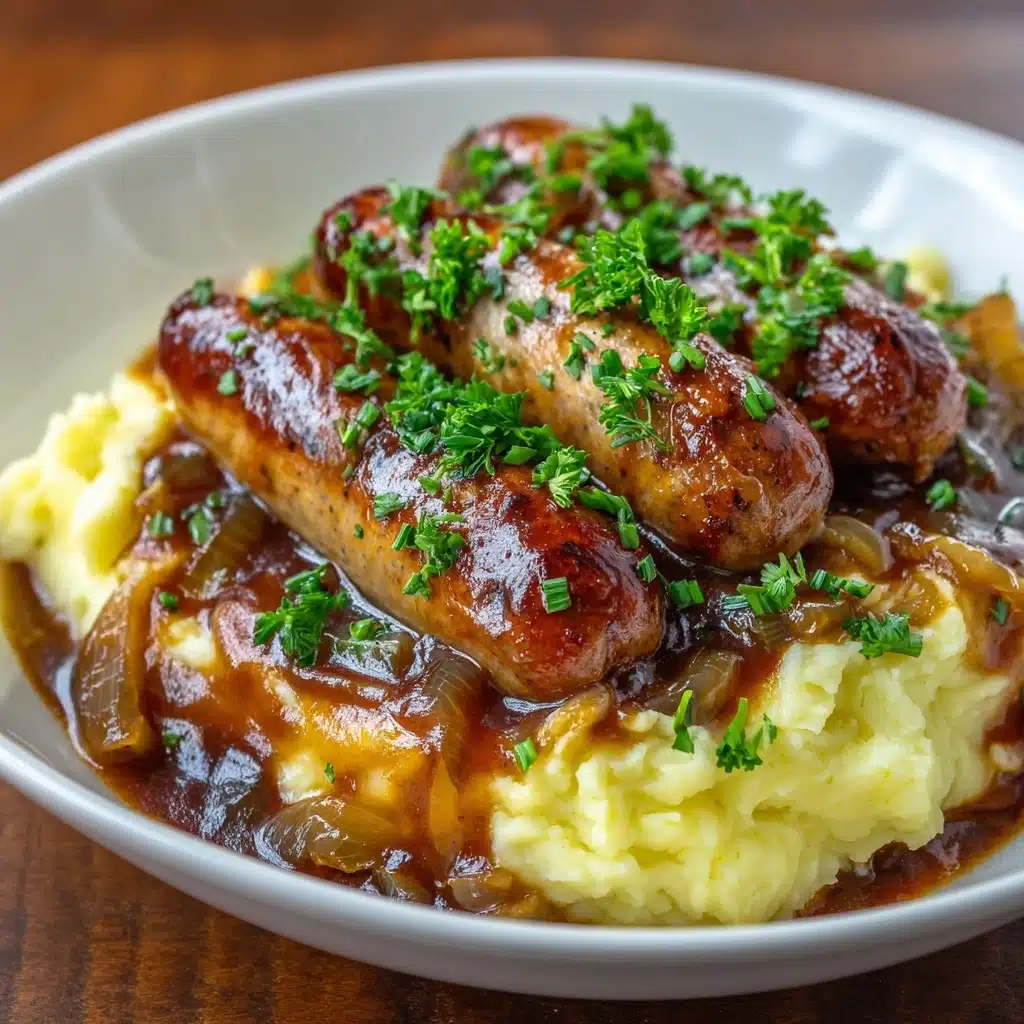 Bangers and Colcannon with Guinness Onion Gravy Recipe - Recipe Image