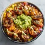 Grilled Shrimp Bowl with Avocado Corn Salsa and Creamy Garlic Sauce Recipe