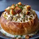 Chicken Alfredo Garlic Bread Bowls Recipe