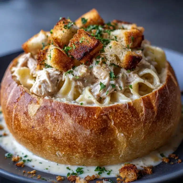 Chicken Alfredo Garlic Bread Bowls Recipe