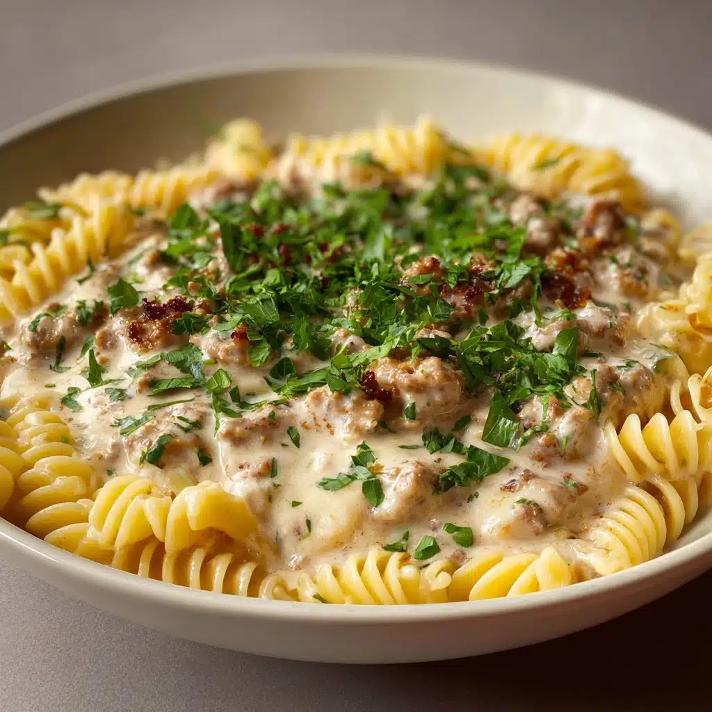 Beef and Rotini in Garlic Parmesan Sauce Recipe - Recipe Image