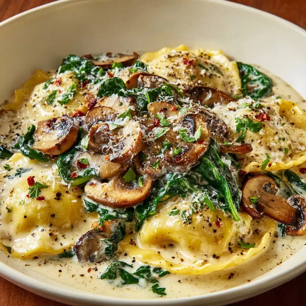 Spinach Mushroom Alfredo Ravioli Recipe - Recipe Image