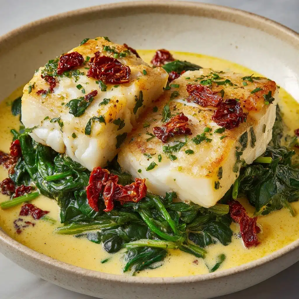 Creamy Keto Tuscan Cod with Spinach and Sun-Dried Tomatoes Recipe - Recipe Image