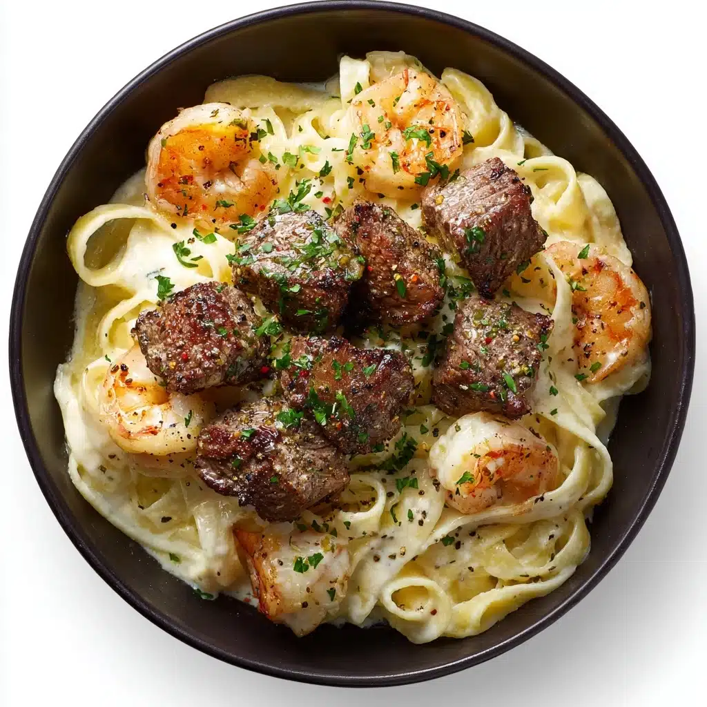 Cajun Shrimp and Steak Alfredo Pasta Recipe - Recipe Image