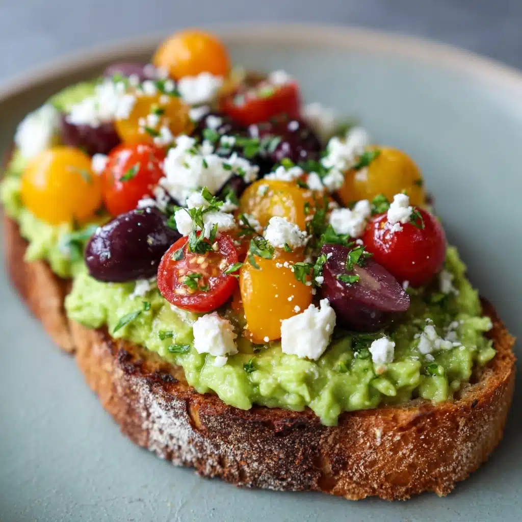 Avocado Toast with Feta Cheese, Cherry Tomatoes, Cranberries, and Walnuts Recipe - Recipe Image
