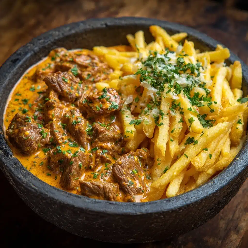 Creamy Butter Chicken in Garlic-Infused Sauce with Golden Crispy Fries Recipe - Recipe Image
