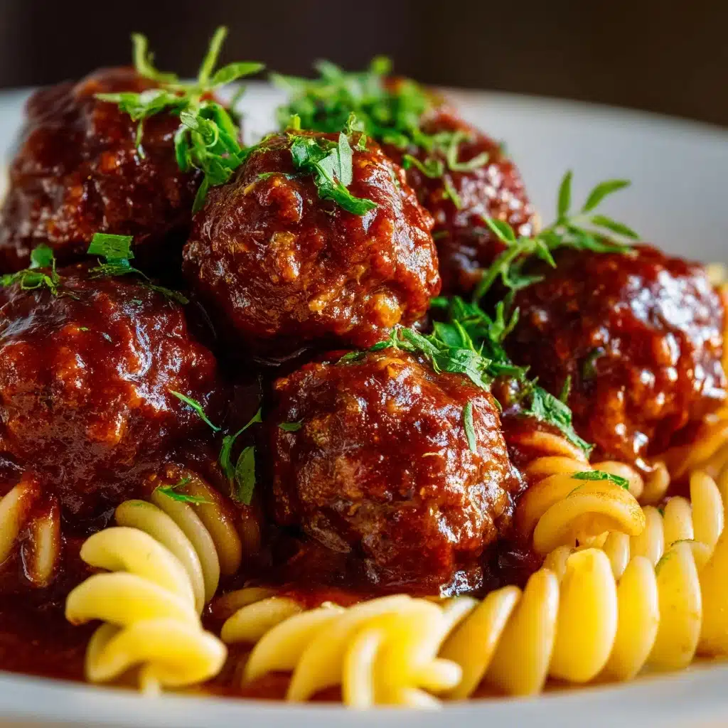 Sweet and Tangy BBQ Meatball Pasta Recipe - Recipe Image