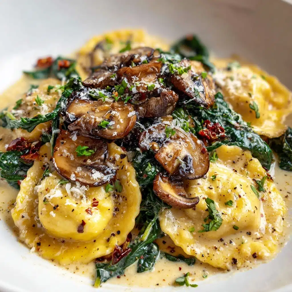 Spinach Mushroom Alfredo Ravioli Recipe - Recipe Image