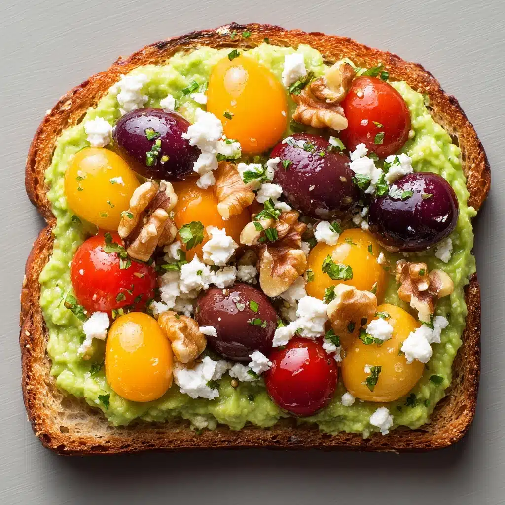 Avocado Toast with Feta Cheese, Cherry Tomatoes, Cranberries, and Walnuts Recipe - Recipe Image