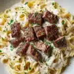 Savory Steak Gorgonzola Alfredo with Creamy Parmesan Sauce Recipe