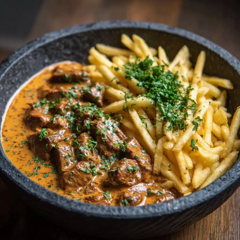 Creamy Butter Chicken in Garlic-Infused Sauce with Golden Crispy Fries Recipe - Recipe Image
