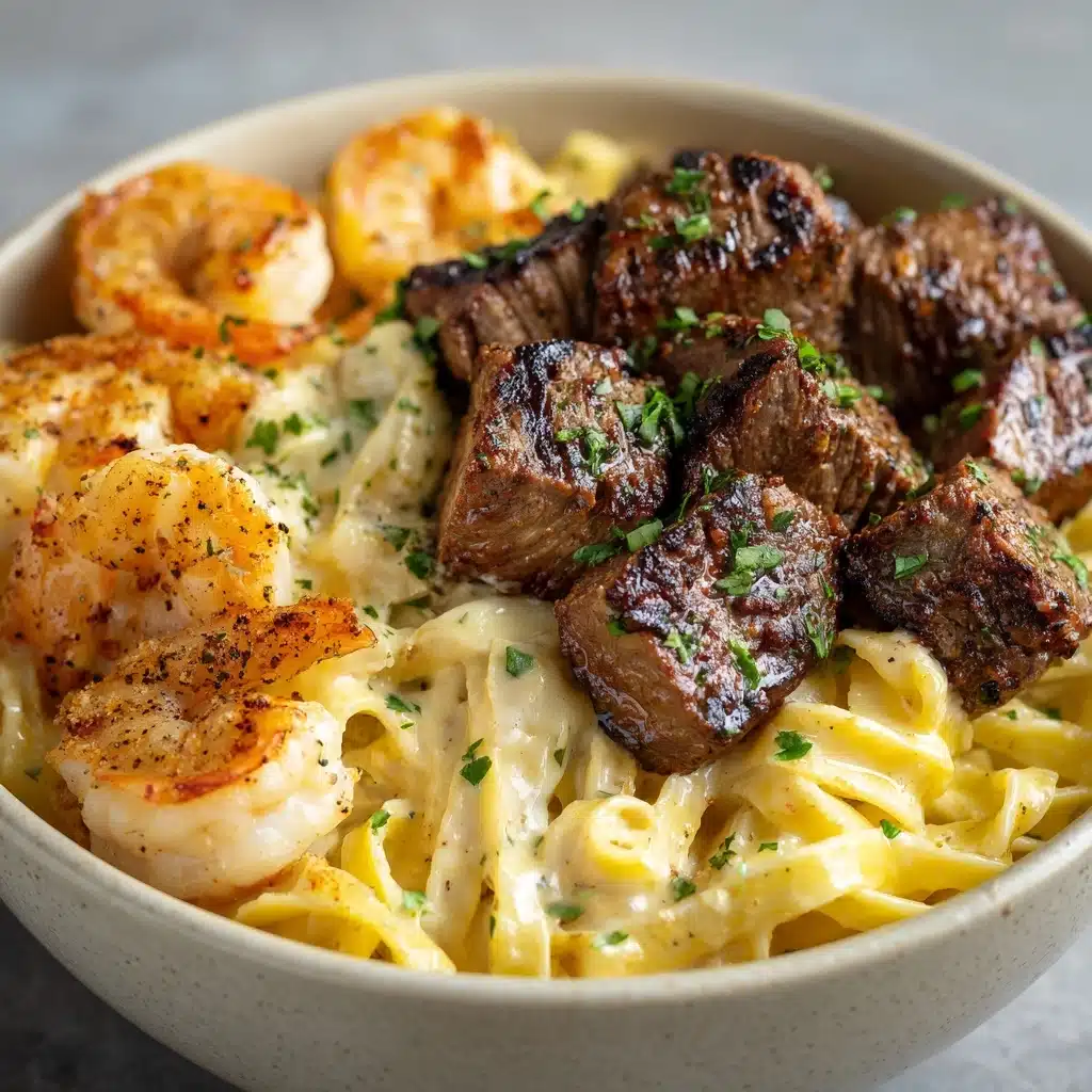 Cajun Shrimp and Steak Alfredo Pasta Recipe