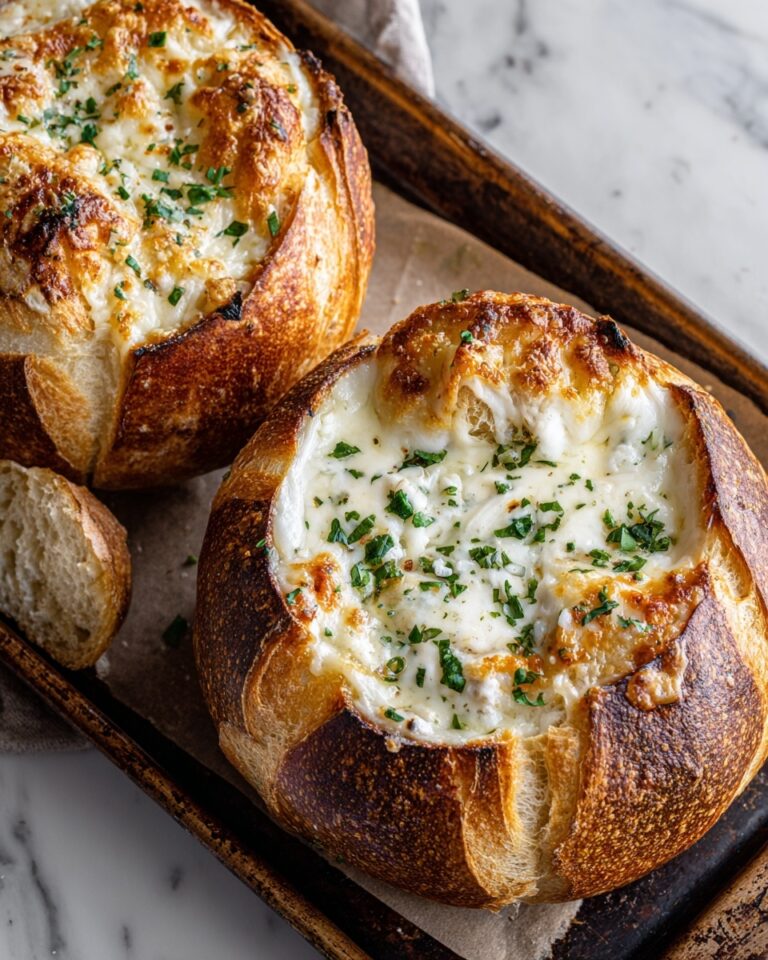 Creamy French Onion Soup Baked in Bread Bowls Recipe