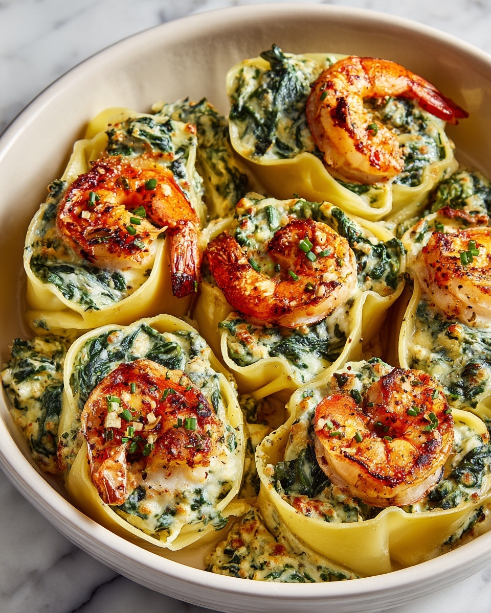 Shrimp and Spinach Stuffed Pasta Rolls Recipe - Recipe Image