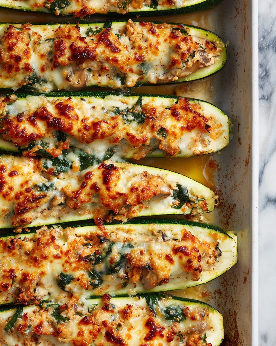 Spinach, Mushroom, and Ricotta Stuffed Zucchini Recipe - Recipe Image