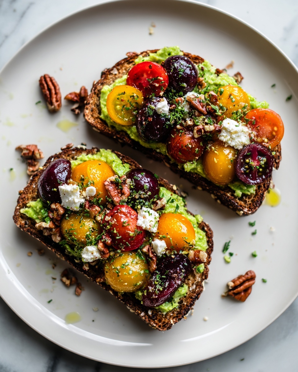 Avocado Toast with Feta, Cherry Tomatoes, Cranberries, and Walnuts Recipe - Recipe Image