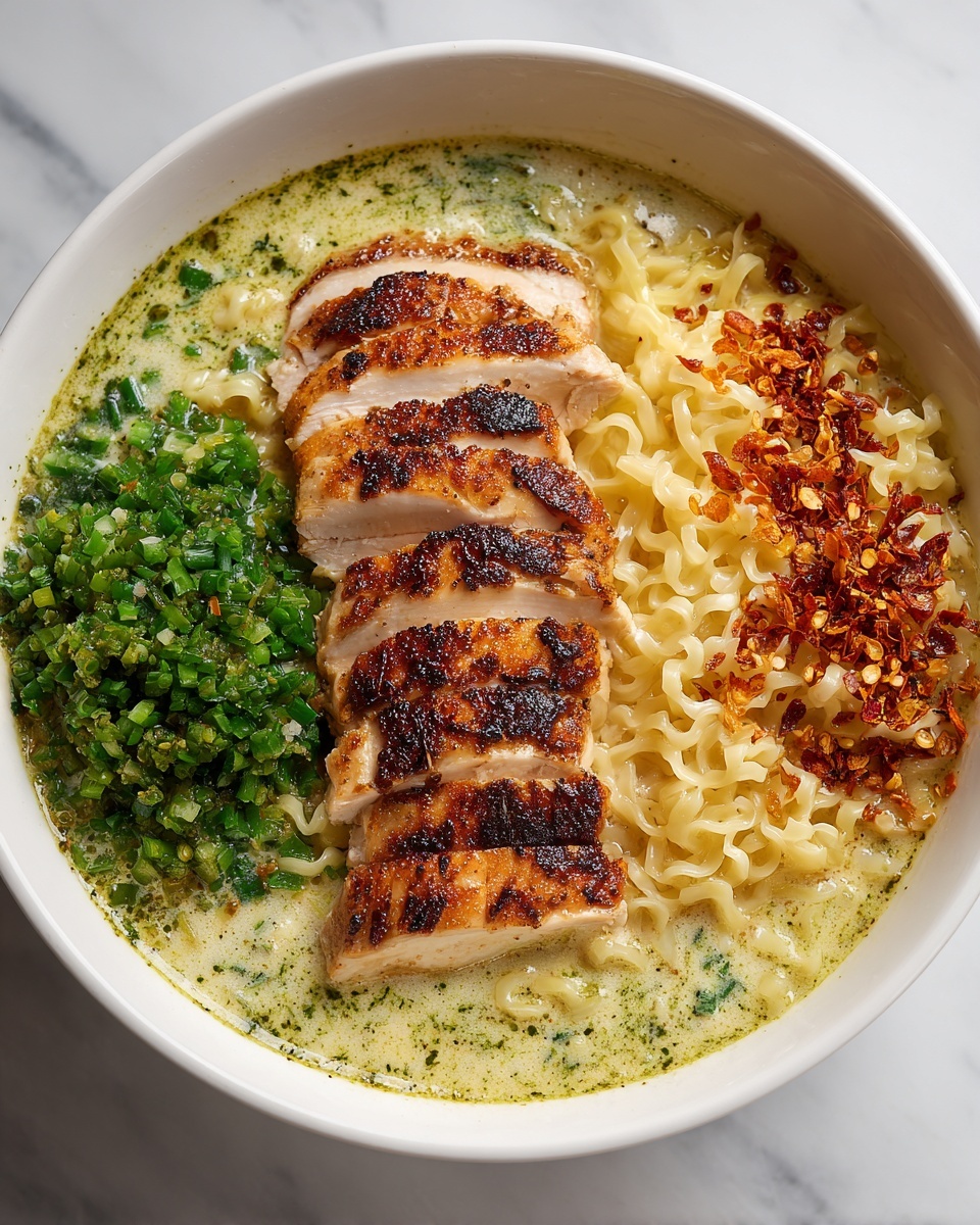 Fiery Chicken Ramen with Creamy Garlic Sauce Recipe - Recipe Image