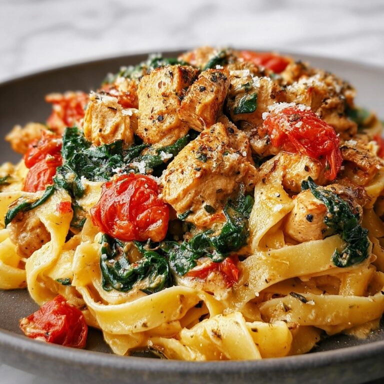 Creamy Garlic Tomato Chicken and Spinach Fettuccine Recipe