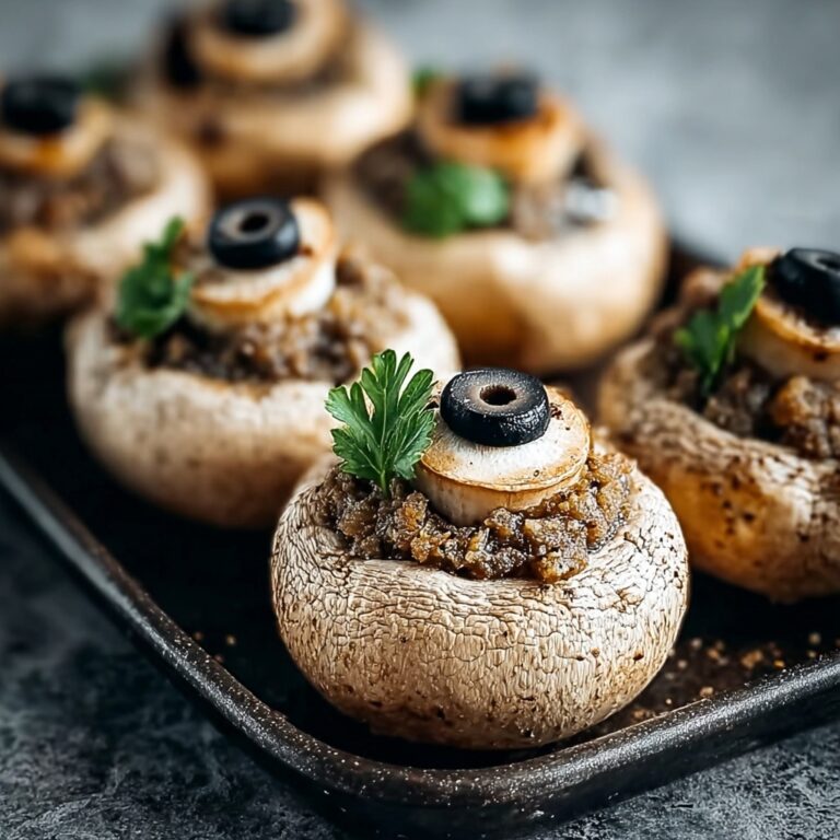 Delicious Stuffed Mushroom Eyeballs for a Spooky Halloween Appetizer Recipe