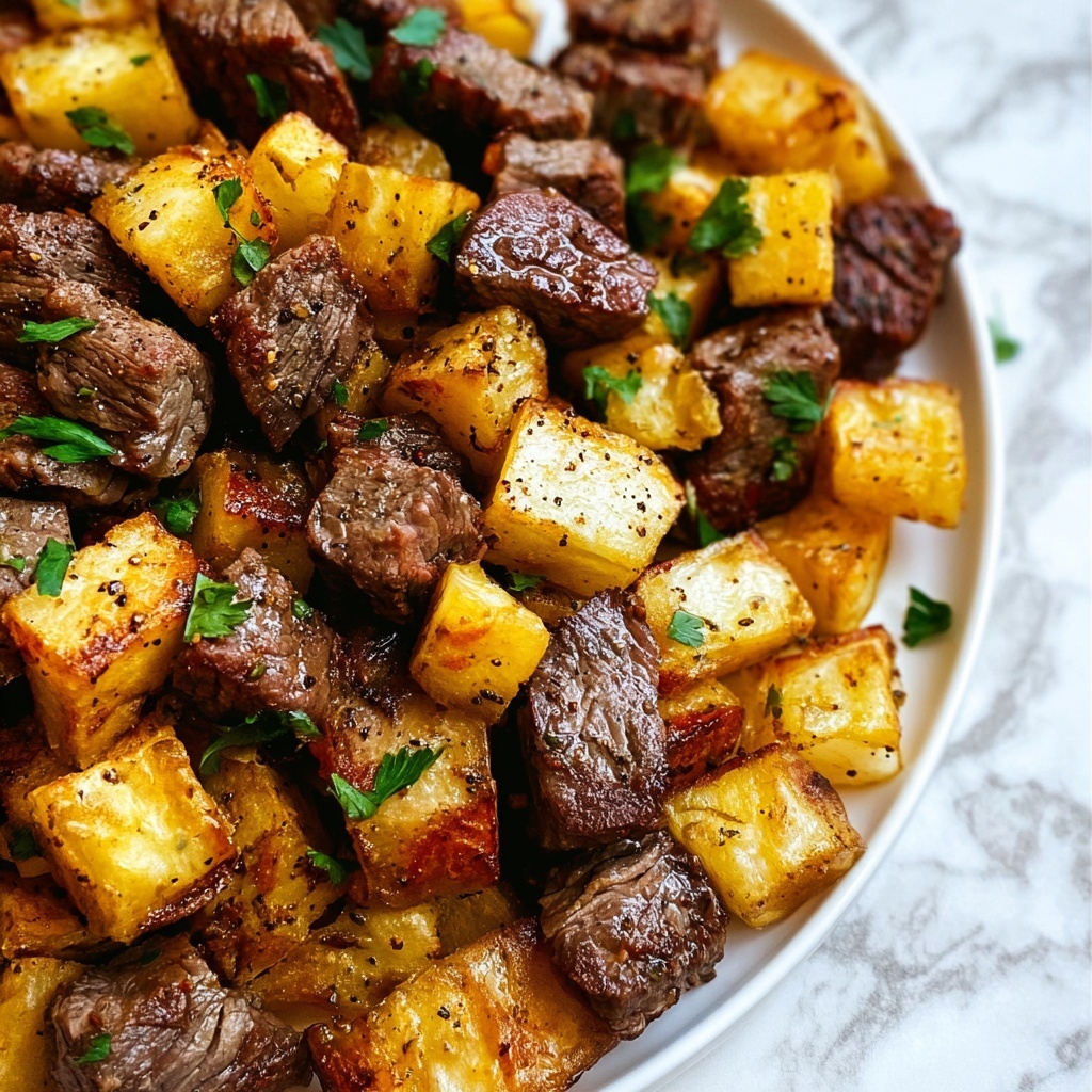 Air Fryer Garlic Steak Bites and Potatoes Recipe - Recipe Image