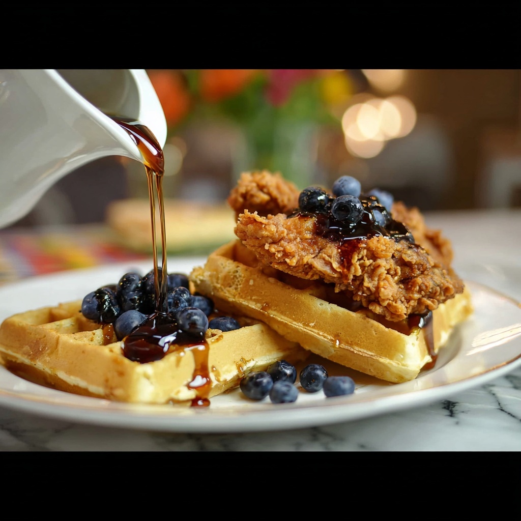 Chicken Waffles with Blueberry Syrup Recipe - Recipe Image