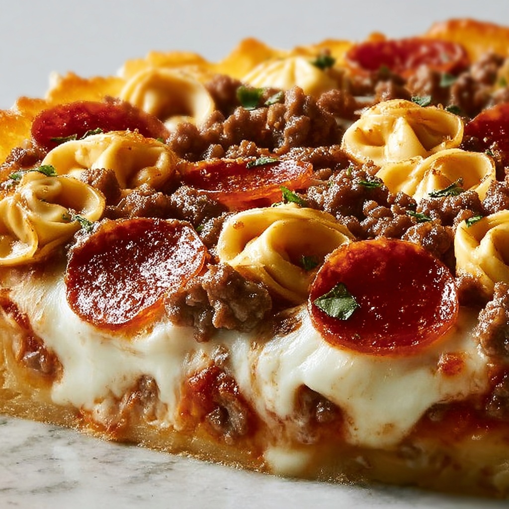 Meat Lovers Pizza Tortellini Bake Recipe - Recipe Image