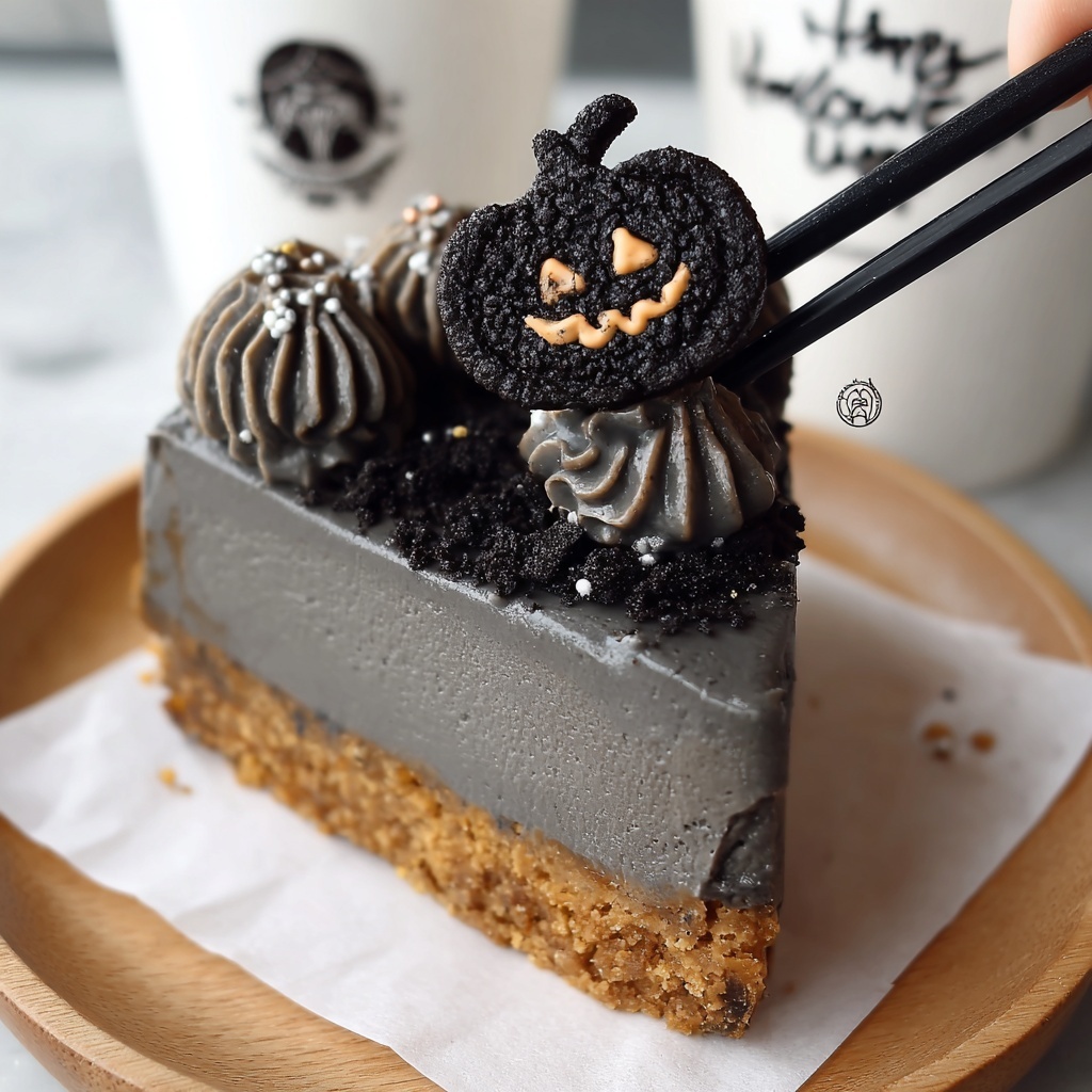 Japanese Black Sesame Halloween Cheesecake Recipe - Recipe Image