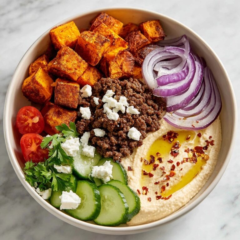 Ground Beef Bowls with Roasted Sweet Potatoes and Fresh Toppings Recipe