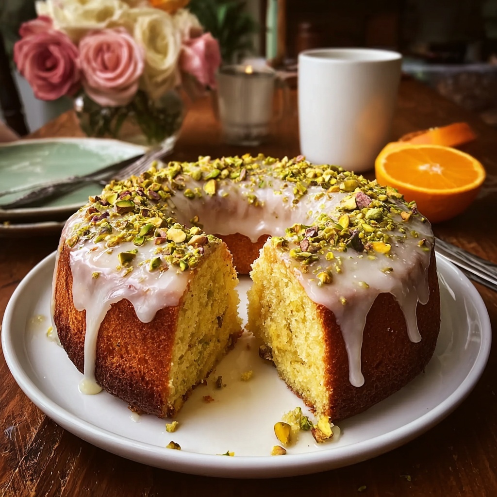 Orange Pistachio Polenta Cake with Rose Glaze Recipe - Recipe Image