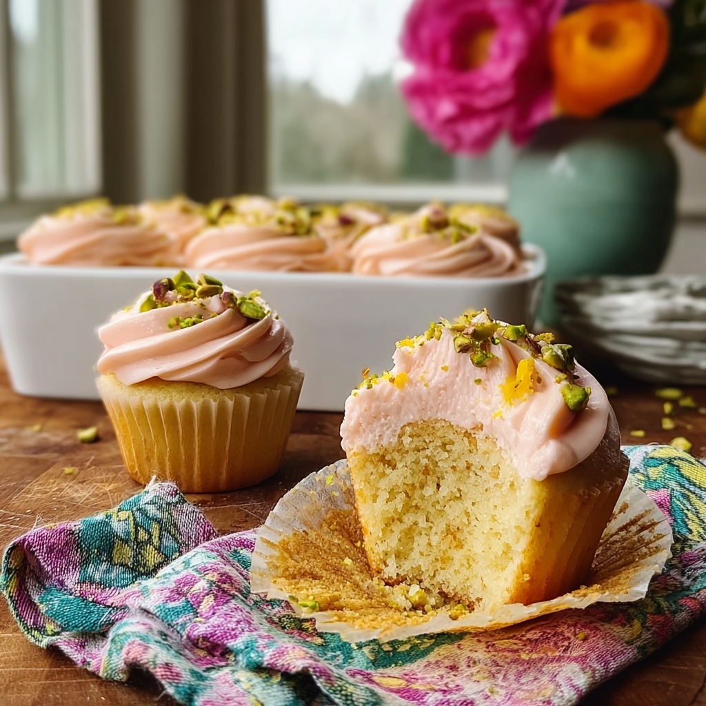 Orange Pistachio Cupcakes with Rosewater Icing Recipe - Recipe Image