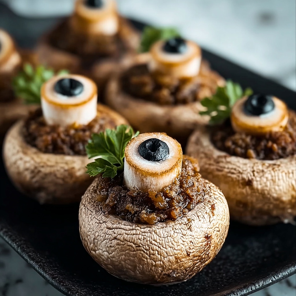 Delicious Stuffed Mushroom Eyeballs for a Spooky Halloween Appetizer Recipe - Recipe Image