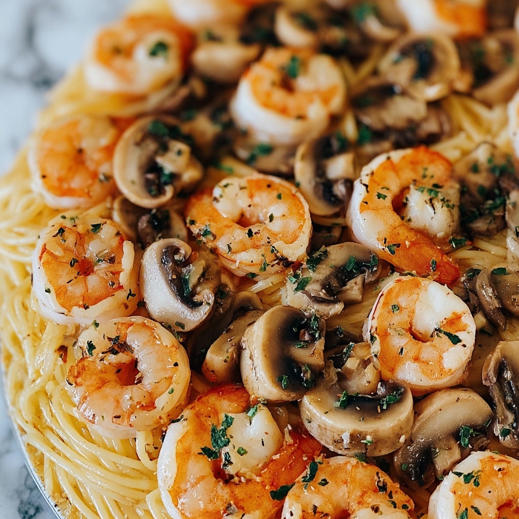 Creamy Mushroom Garlic Shrimp Pasta Recipe - Recipe Image