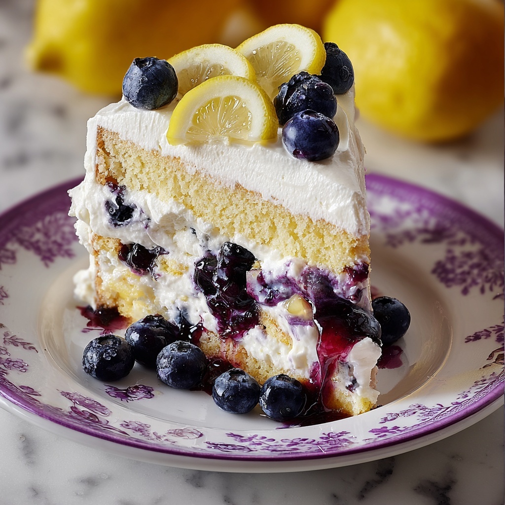 No-Bake Lemon Blueberry Cream Cake Recipe - Recipe Image