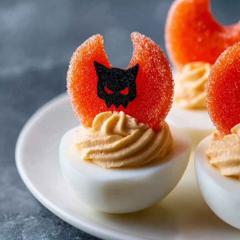 Cute Halloween Deviled Eggs with Spooky Red Pepper Wings Recipe