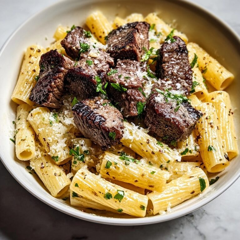 Garlic Butter Steak Tips with Cheesy Rigatoni Recipe
