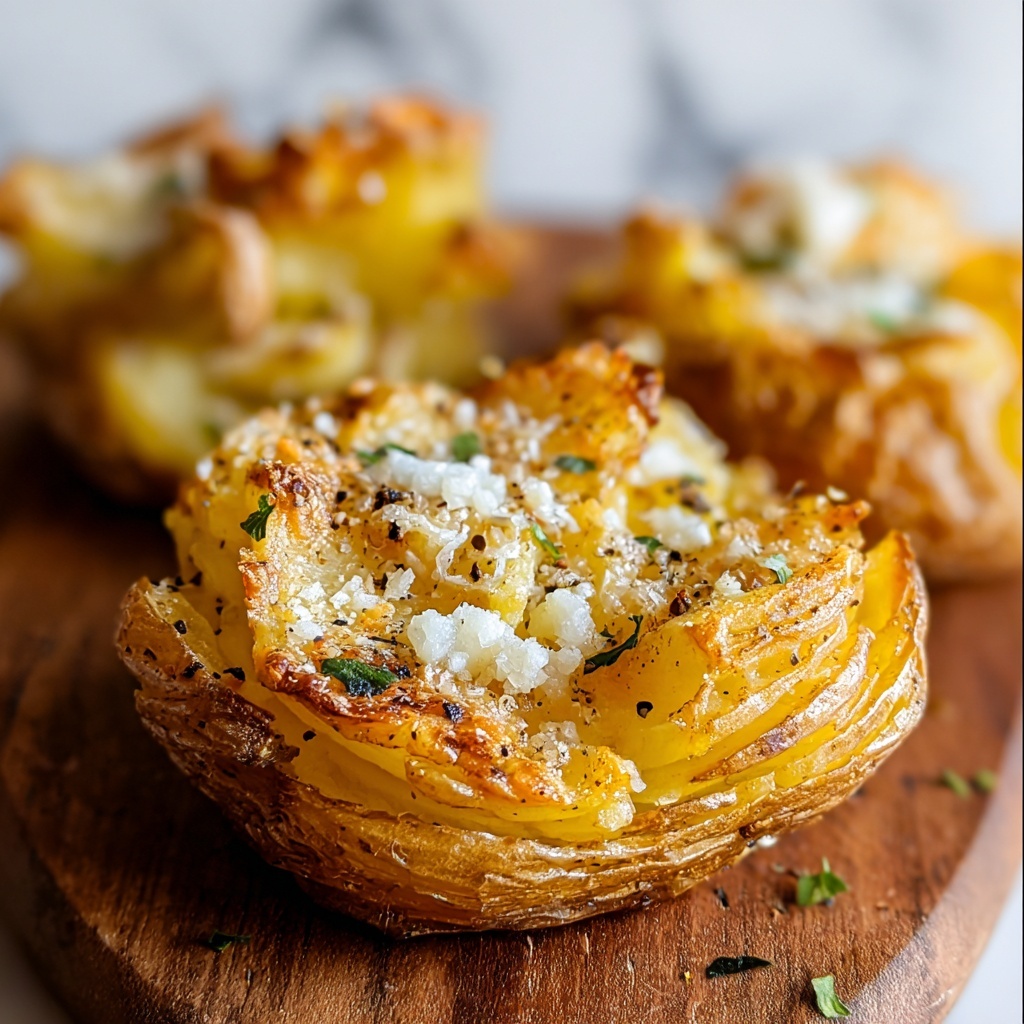 Baked Smashed Potatoes With Garlic & Parmesan Recipe - Recipe Image