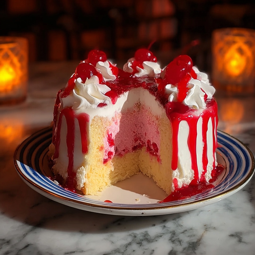 Nostalgic Falooda Milk Cake with Basil Seeds and Strawberry Topping Recipe - Recipe Image