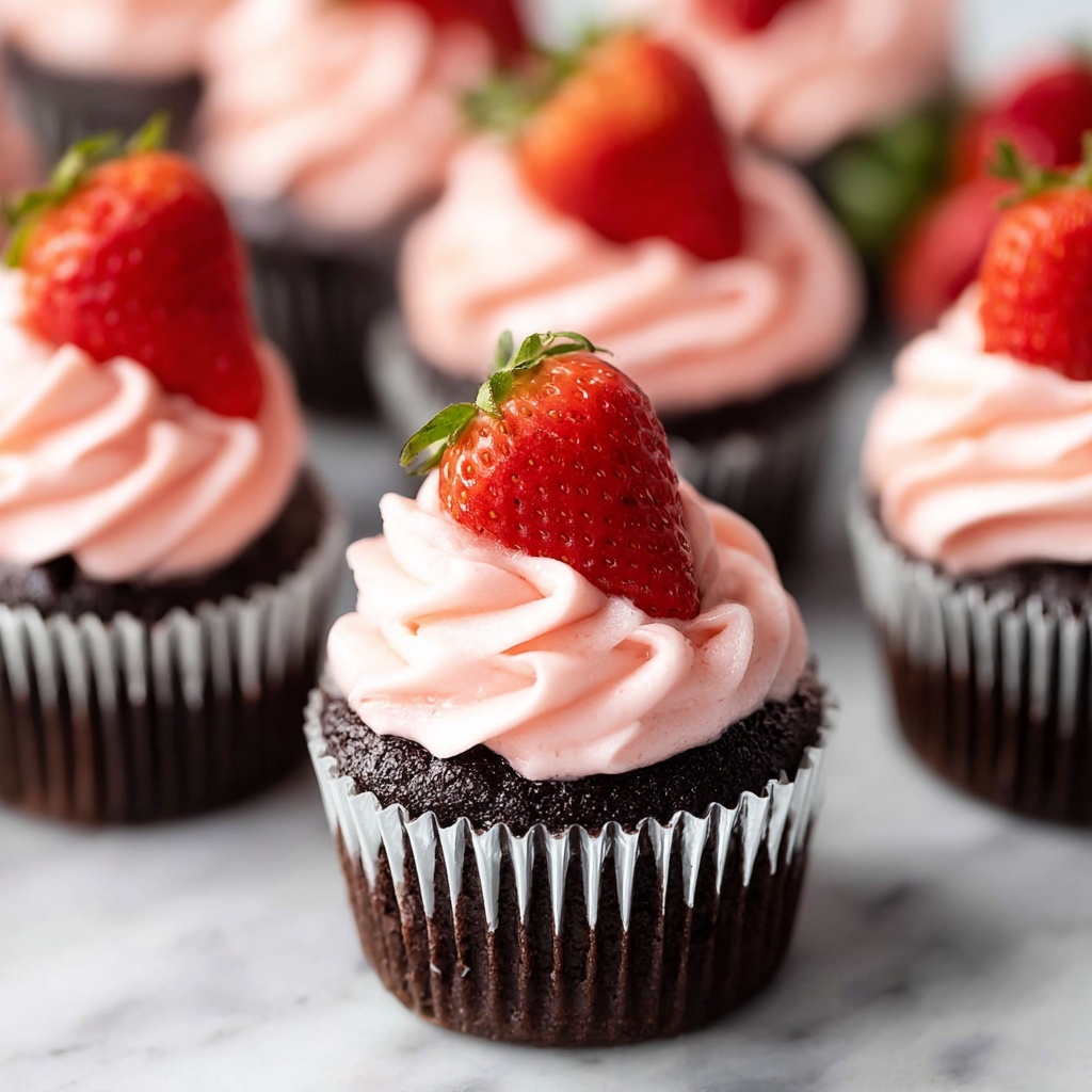Chocolate Cupcakes with Strawberry Frosting Recipe - Recipe Image