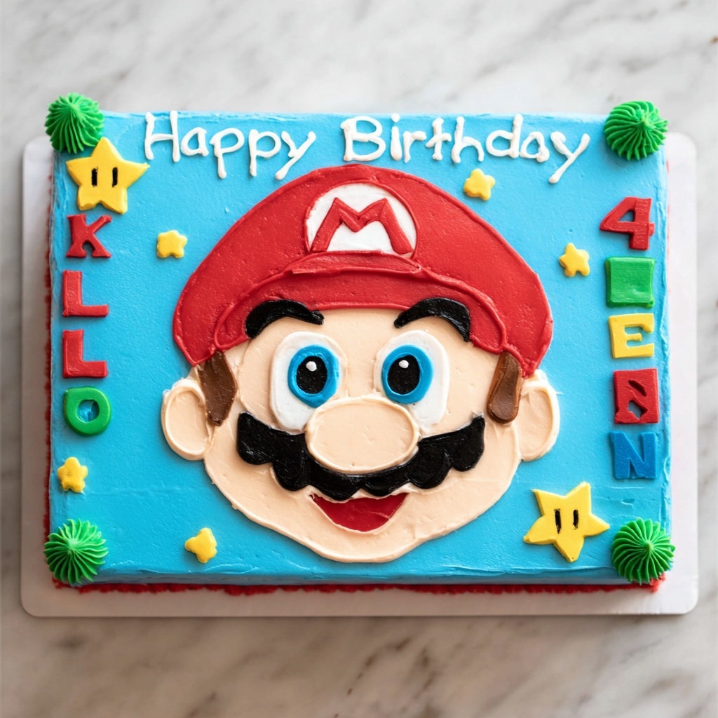 Super Mario Brothers Birthday Cake with Colorful Frosting Recipe - Recipe Image