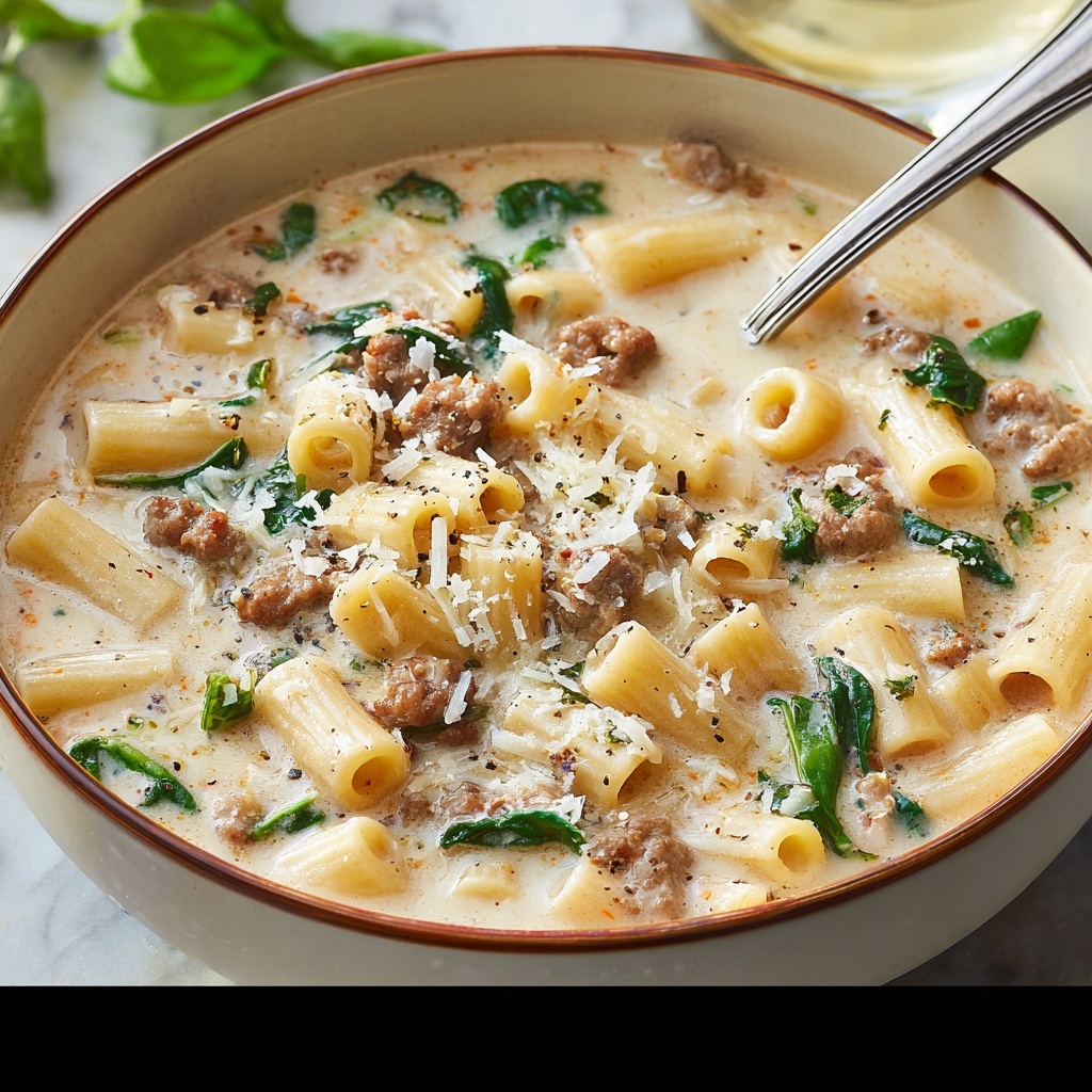 Creamy Parmesan Italian Sausage Ditalini Soup Recipe - Recipe Image