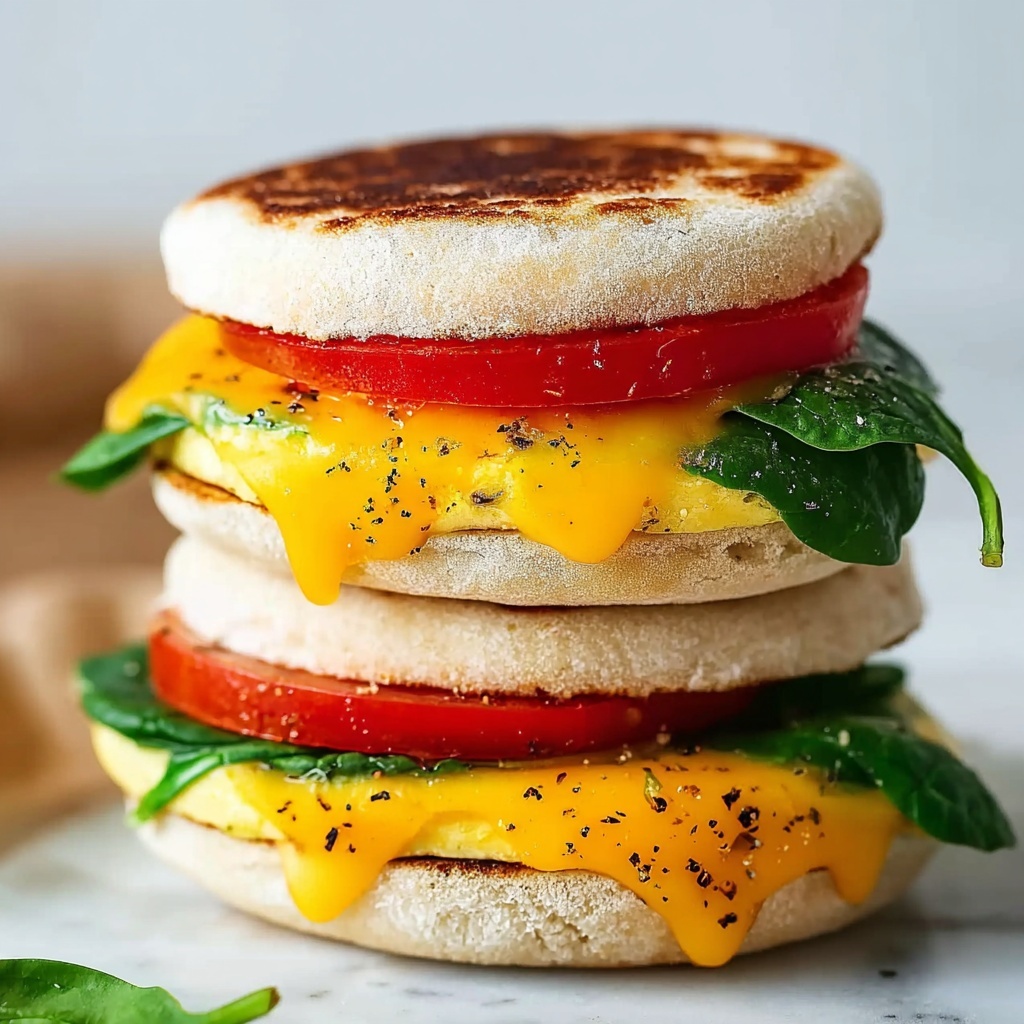 Healthy Spinach and Cheddar Egg Muffin Breakfast Sandwiches Recipe - Recipe Image